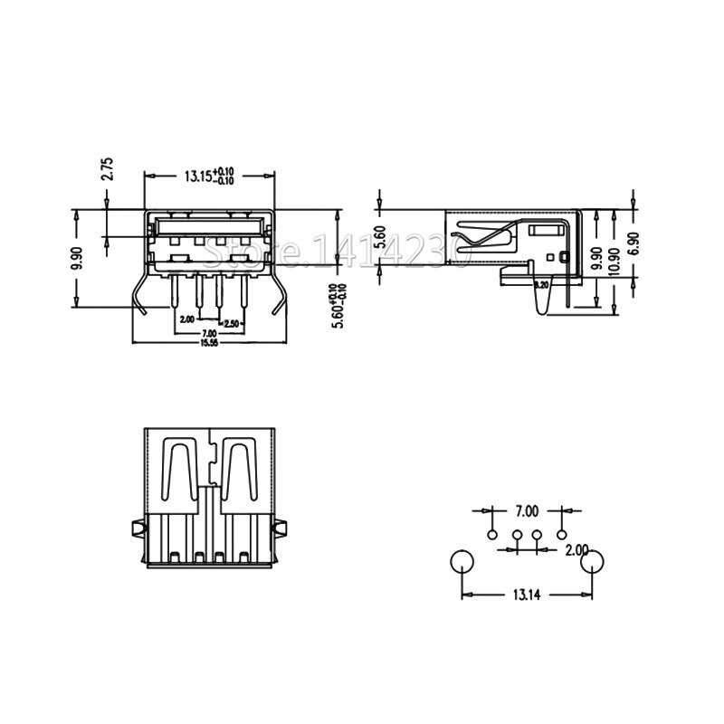 Connecteur USB Type A femelle à souder, prise PCB USB-A type 90 degrés sans bordure, 10 pièces