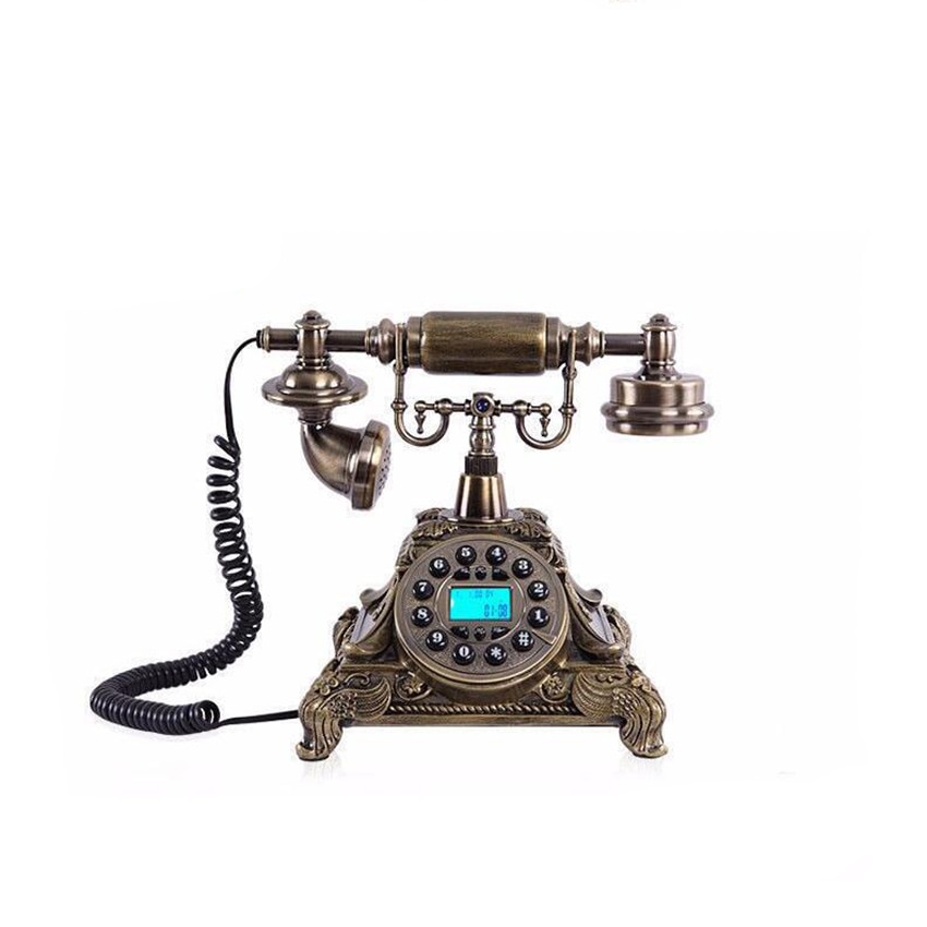 Natural Resin Retro Landline Telephone Old Button Dial Phone with Caller ID, Speaker, FSK / DTMF Dual System, Backlit