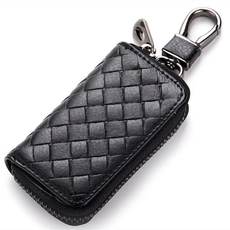 PU Leather Keychain Men/Women Key Holder Organizer Pouch Split Car Key Bag Wallet Housekeeper Key Case Mini Card Bag: black