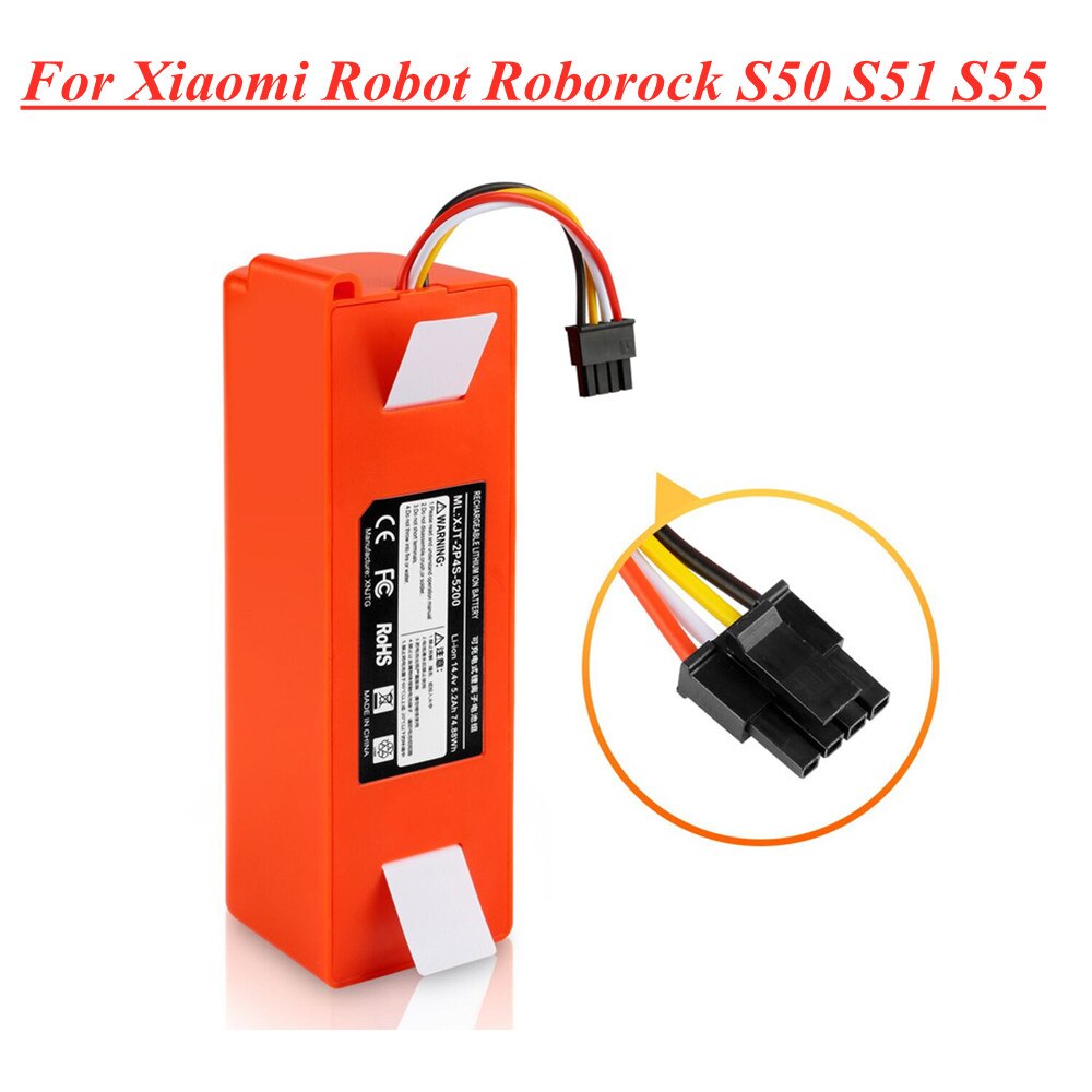 Originalbatteri till xiaomi robot roborock  s50 s51 s55 reservdelar 14.4v 5200 mah 6500 mah robotdammsugare batteri 1 st