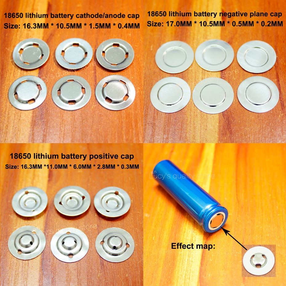 Embout pour batterie au lithium 100 | 18650 pièces par lot, capuchon peut être soudé par tache, pôle positif en acier inoxydable, accessoires de batterie négative