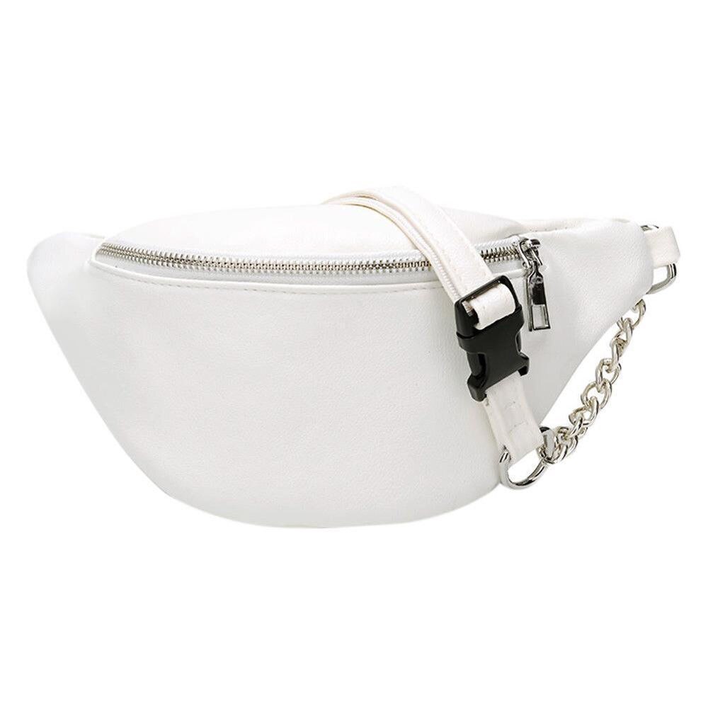 Women Waist Belt Bag Fanny Pack PU Leather Bags Small Purse Phone Key Pouch White Black Waist Packs: White