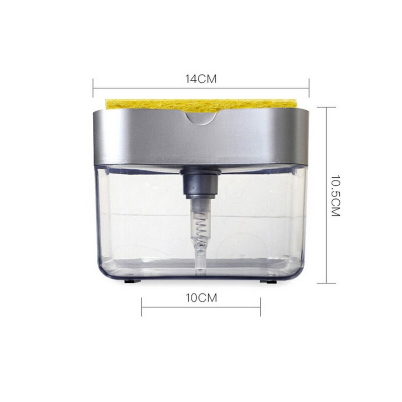 Distributeur de savon pompe avec éponge manuel presse nettoyage liquide distributeur conteneur manuel presse savon organisateur cuisine outil #25: B-Silver with sponge