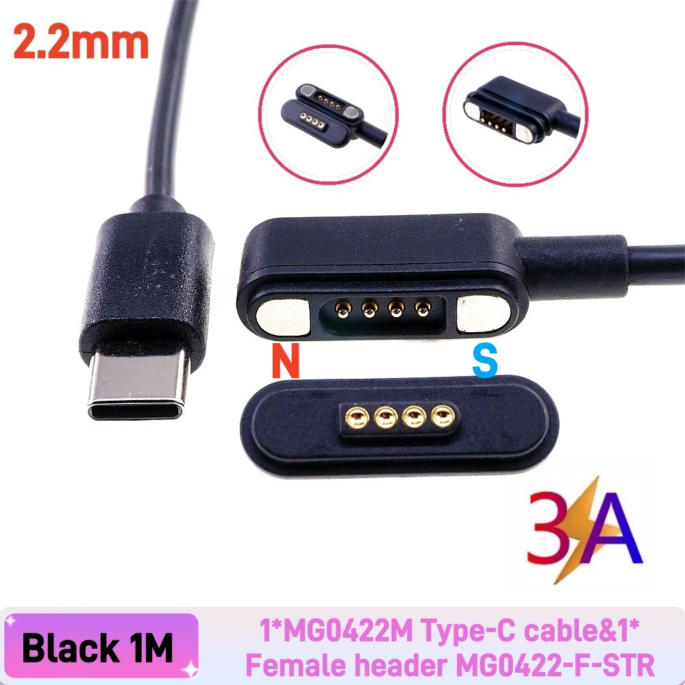 Magnetisk pogo-stift usb-c-kabel fjäderbelastad typ  c 2 4 6- positions hane hona 3a- kontakt ström dataöverföring: Orange