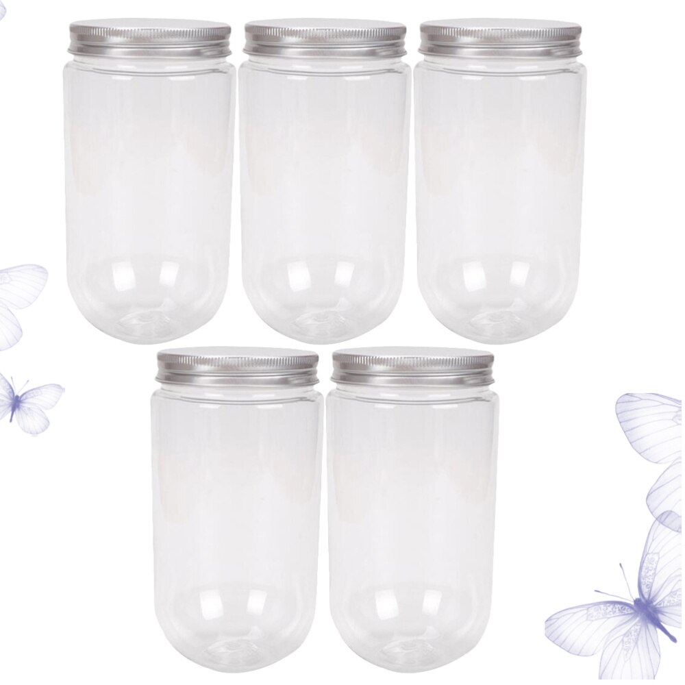 5Pcs 500Ml Dessert Cups Wegwerp U-vormige Thee Fles Transparante Bekers Drank Fles Drinkbeker Met Deksel