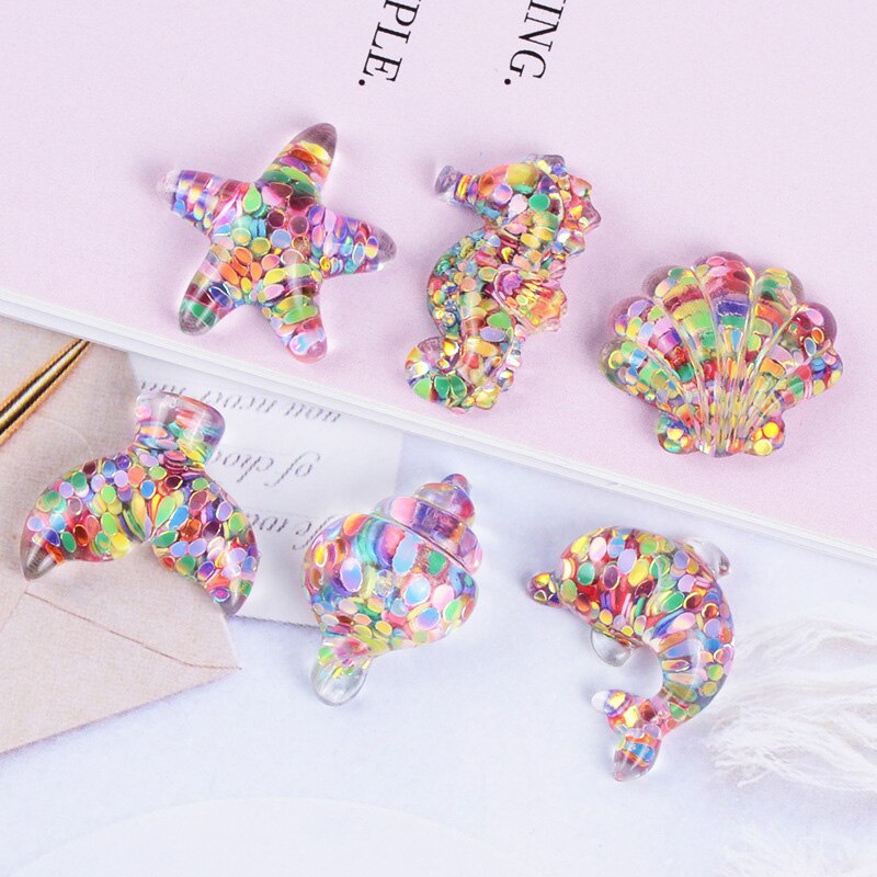 Plat Hars Plakboek Gemengde Transparante Pailletten Set Shell Seahorse Dolfijn Diy Ambachten Decoratieve Accessoires