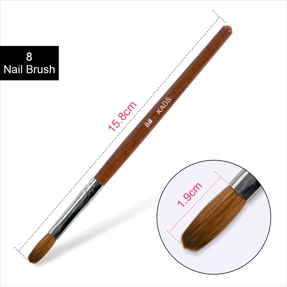 KADS 6# 8# 10# Pincel Kolinsky Acrylic Nail Brush Gel Poly Brush Crimped Head Red Wood Handle Manicure Brush: SIZE 8