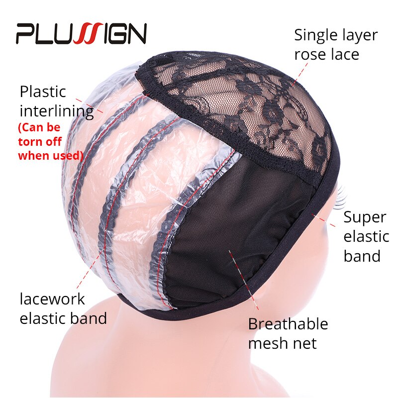 Plussign-Gorras para hacer pelucas, gorro de encaje con banda, tamaño S/M/L, Kit de malla para el cabello, herramientas para el cabello gruesas de , novedad