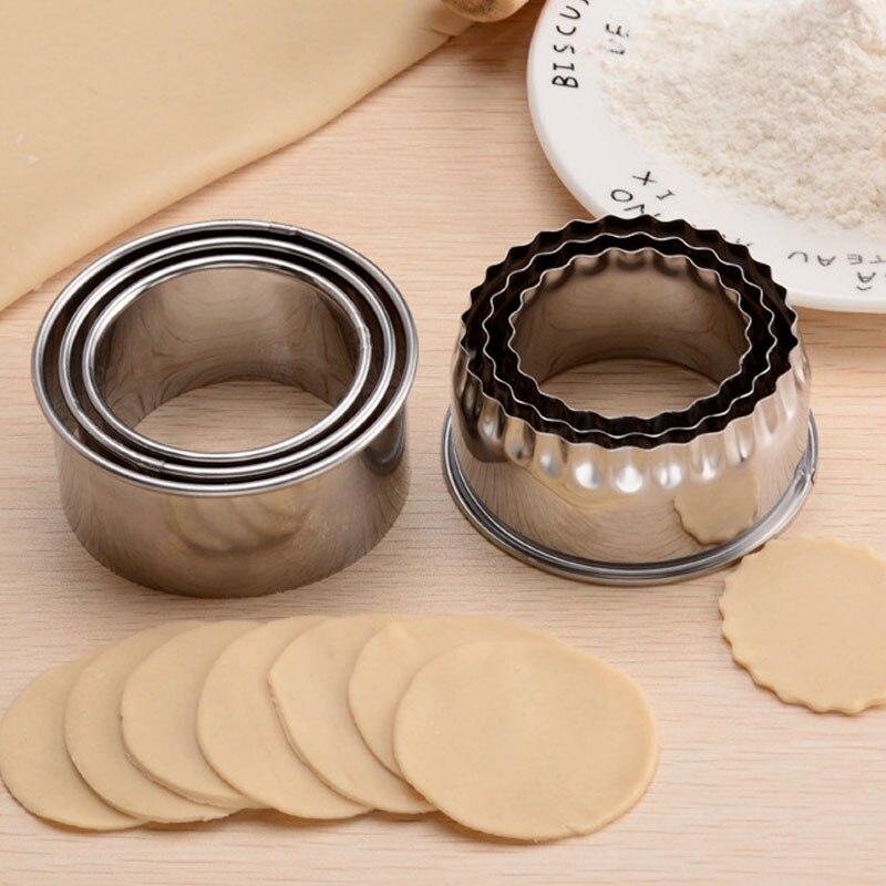 3Pcs Cookie Pastry Maker Draagbare Dumplings Cutter Rvs Deeg Snijgereedschap Ronde/Bloem Vormige Keuken Gadgets