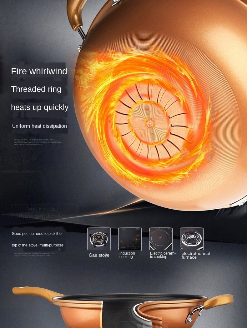 32 Cm Vacuüm Wok Non Stick Pan Geen Olie Rook Pot Ijzeren Pot Huishouden Keuken Inductie Fornuis Universele Pan