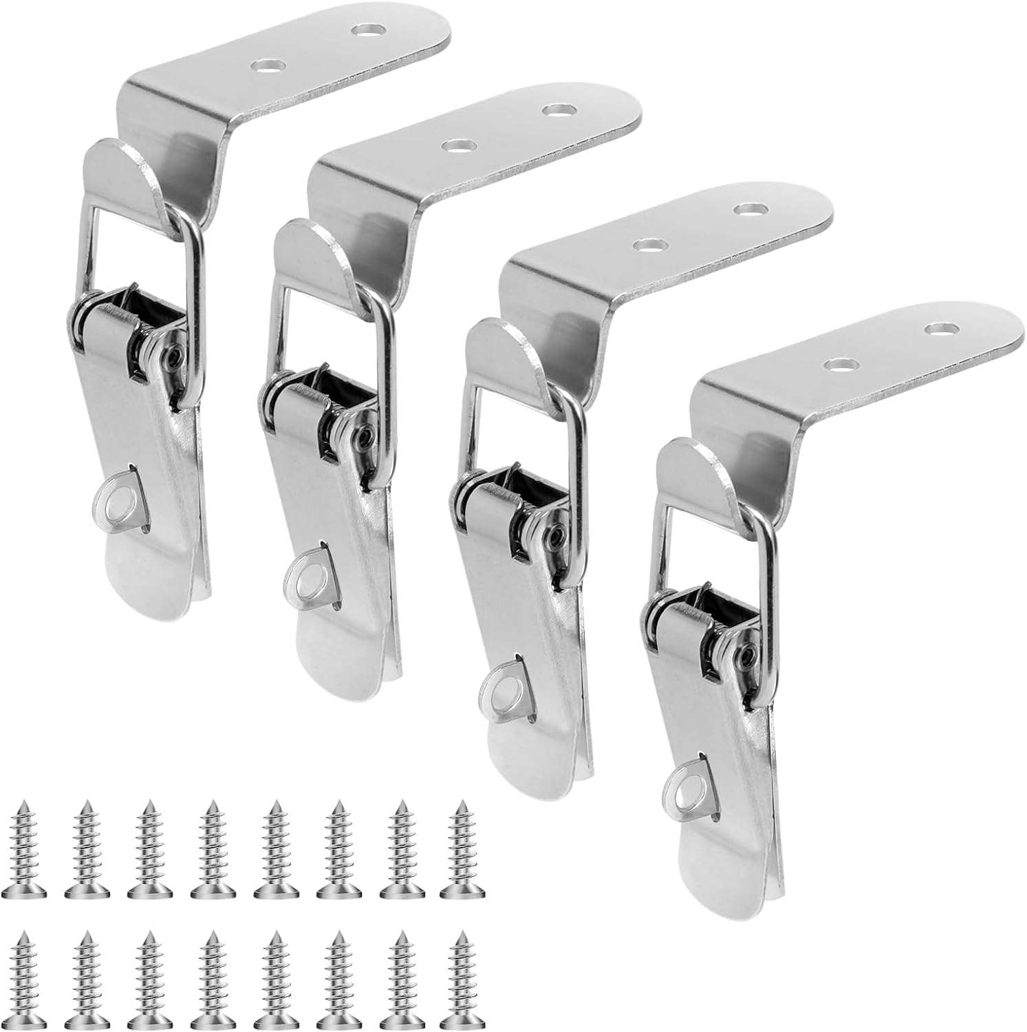 4pc 90 Degree Hook Lock Bolt Stainless Steel Safety Angle Locking Latch Buckle Loaded Toggle Latch for Door Toolbox Windows Case