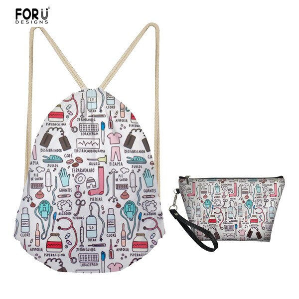 FORUDESIGNS Women’s Drawstring Bag Sets Nurse Girls Woman Foldable School Girls Cloth Backpack Small Shoes Pack: H8313Z3Z8