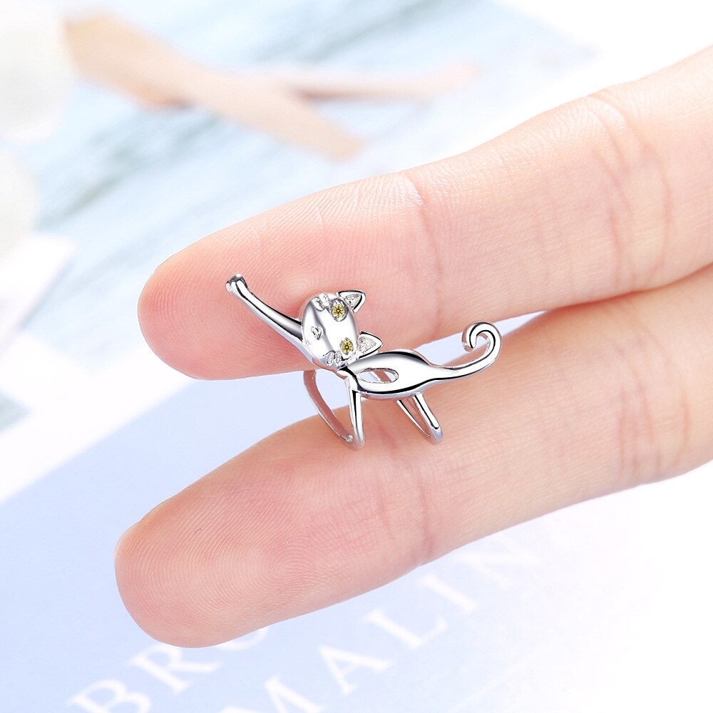 Leuke Kat Clip Op Oorbellen Voor Vrouwen Cz Wrap Cartilago 925 Sterling Zilveren Oor Manchet Mode Geen Piercing Sieraden Zonder gat