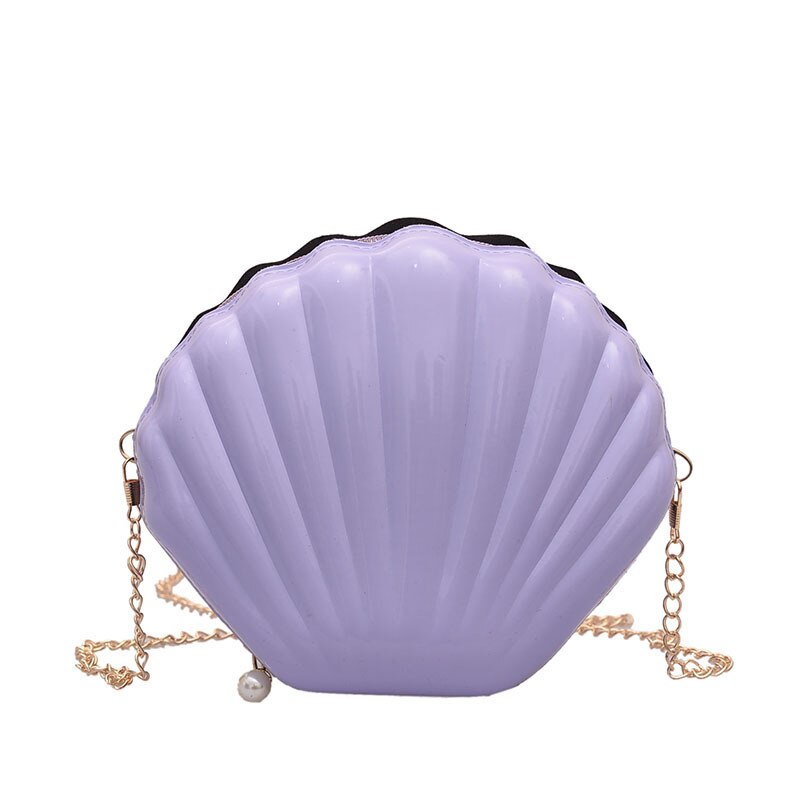 Shell Bag Chain Shoulder Solid Color Handbags Women Small PVC Crossbody Bags: purple