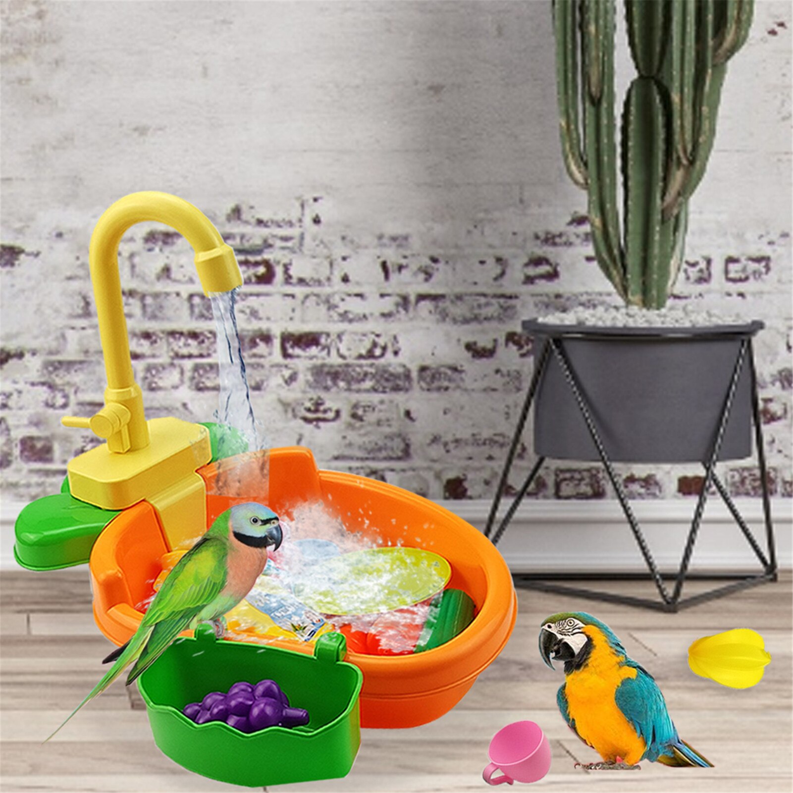 Birds Automatic Bathtub Bird Bath Tub Parrot with Faucet Bird Shower Bathing Tub Bird Feeder Bowl Parrot Automatic Bathtub Pool