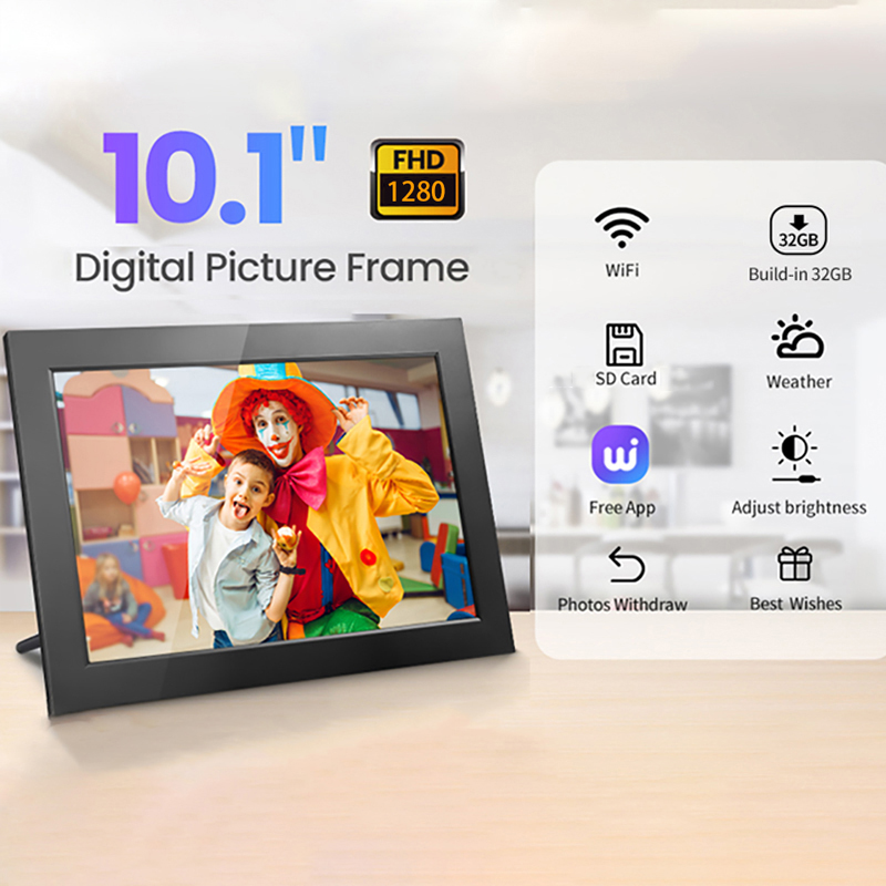 Digital bilderamme 10.1 tommer 32g wifi fotoramme 1280 x 800 hd ips berøringsskjerm automatisk rotasjon bildedeling via app dekorativ