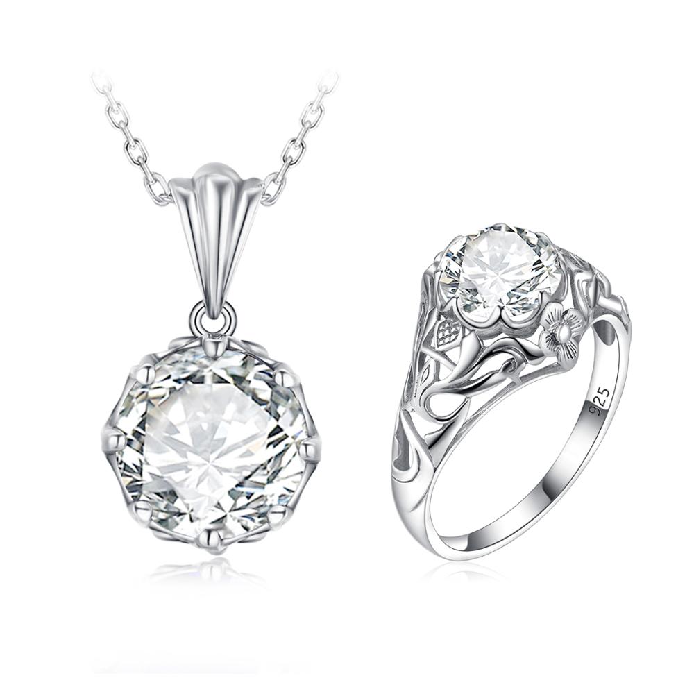 Szjinao impostato di Gioielli Da Sposa per Le Donne 100% Reale dell'argento Sterlina 925 Delicato Ciondolo di Diamanti Anello impostato Partito Famosa Gioielleria Di Marca: 5