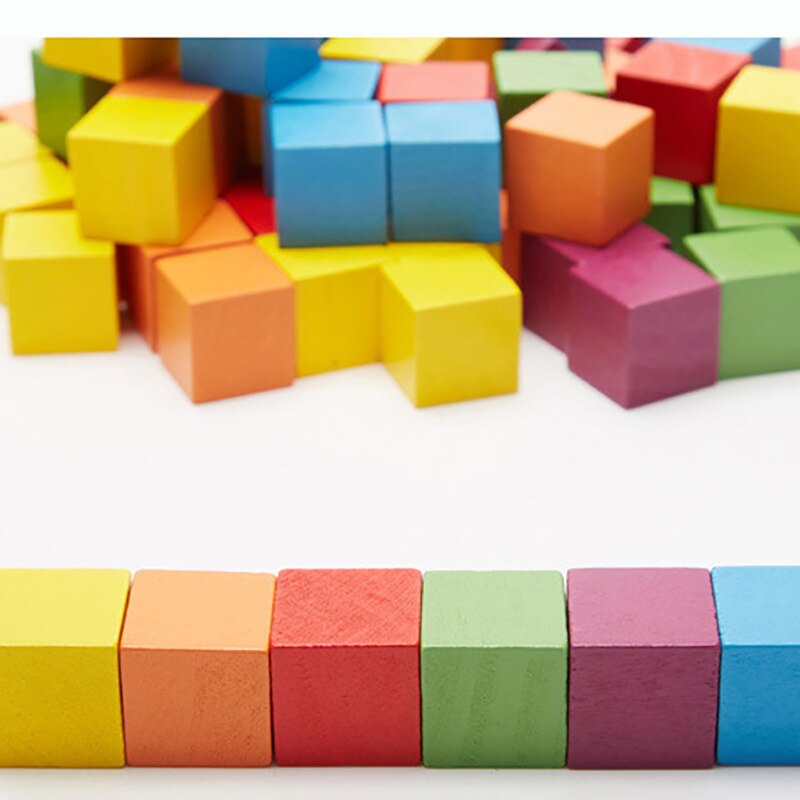100 pz/set Blocchi Cubo Pezzi Colorati per Bambini FAI DA TE Giocattoli di Legno inviare Borsa