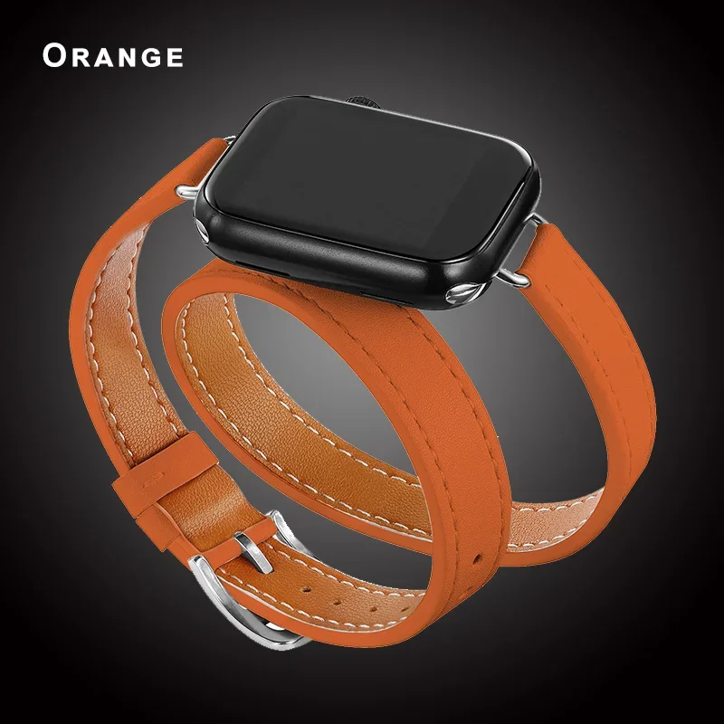 Läderarmband för apple watch-band ultra 2 49mm 40mm 41mm double tour 45mm 42mm 44mm för iwatch-serien 9 8 7 6 se 5 4 3 26 38mm: Vit svart / 12mm