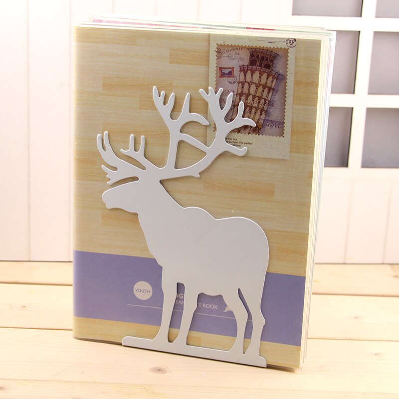 Sujetalibros de Metal de ciervo, soporte de extremo decorativo para libros, blanco, negro, azul, alce rojo, 2 unidades/par