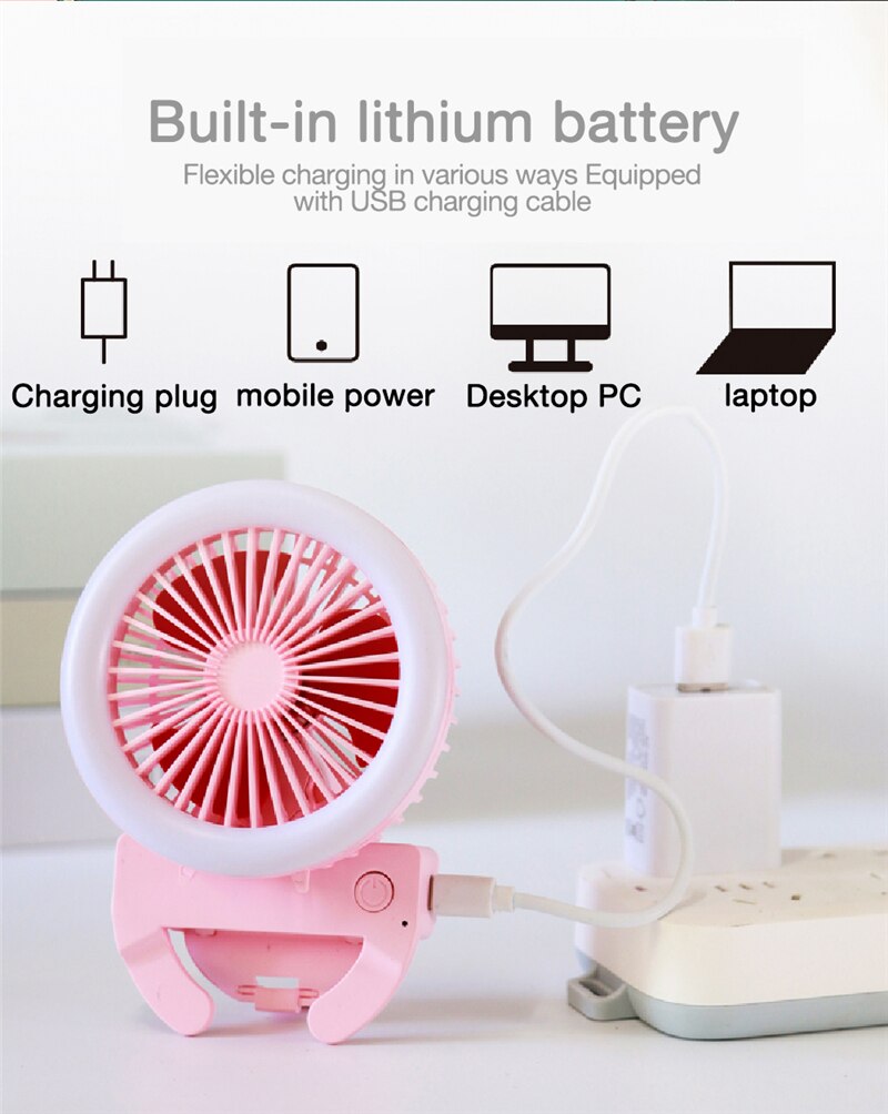 Selfie Led Ring Licht Met Ventilator 3 Niveau Licht Draagbare Mobiele Selfie Lamp Clip Telefoon Oplaadbare 800Mah Fotografie