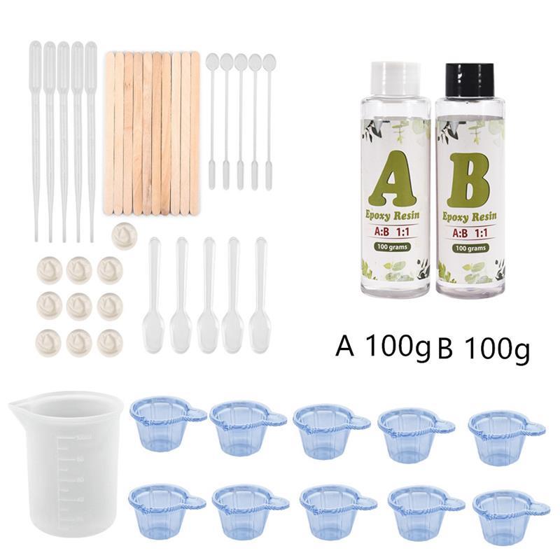 AB Epoxy Resin Complete Kit High Adhesive Glue Crystal Clear Hardener DIY Supplies Art Casting Resin Jewelry Making Accessories: A100g-B100g Set