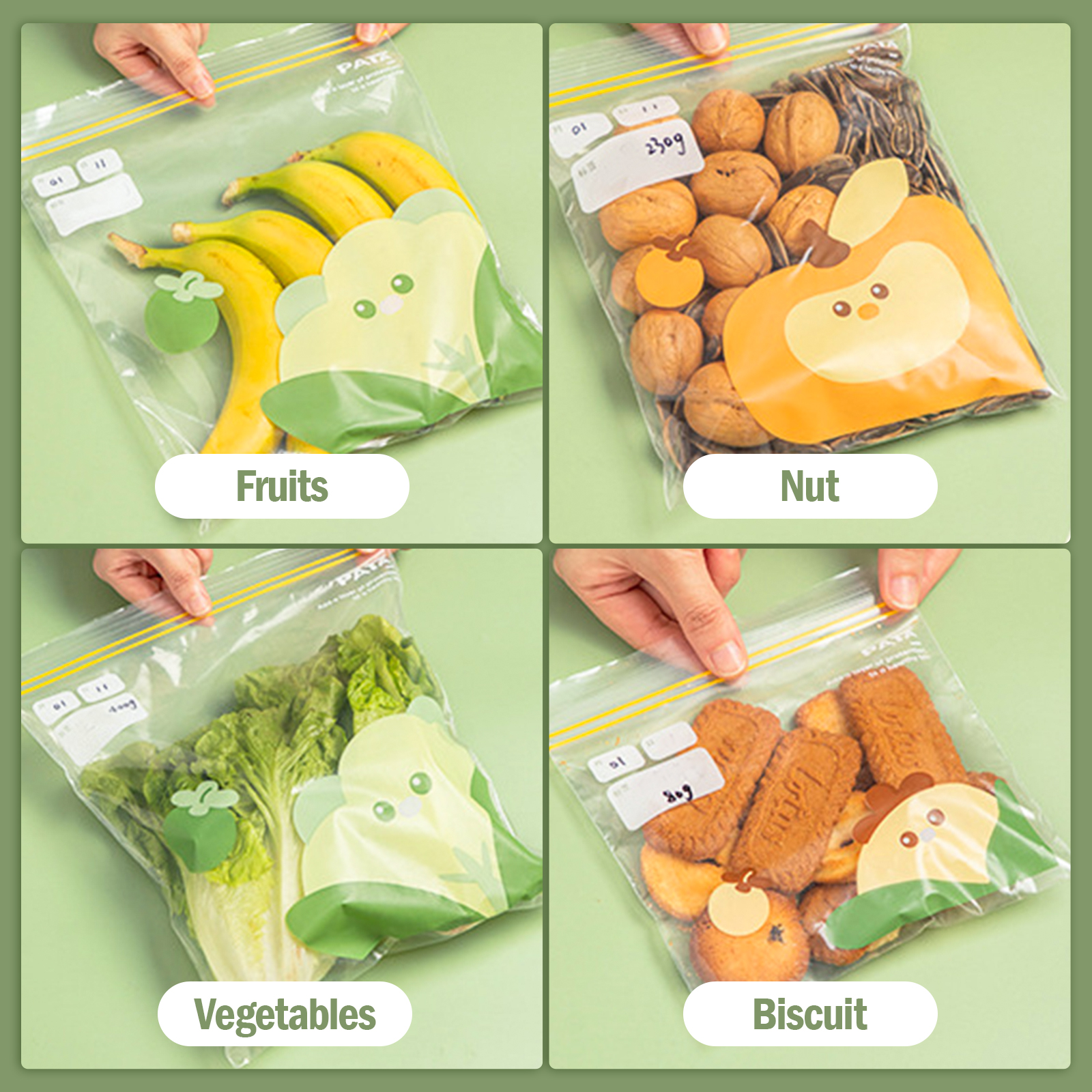 15pcs/20pcs/30pcs Reusable Food Storage Bags Fruits Vegetables Sealed Freezer Bags with Storage Labels Fresh-keeping Bags