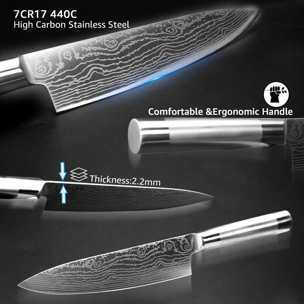 Knife Set Chef Santoku Japanese Knife 7CR17 440C High Carbon Stainless Steel Utility Bread Slicing Knives