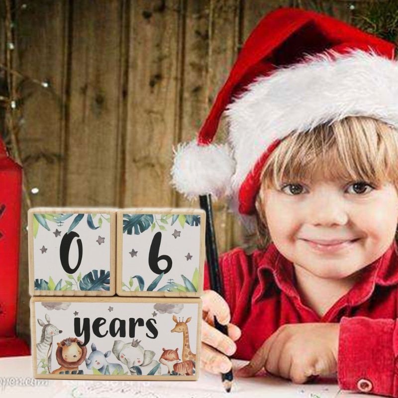 Foto conmemorativa mensual de bloques de madera para bebé, Mes de fotos, Sticke 24BE