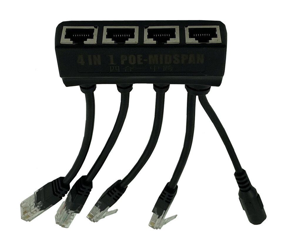 PoE 4 In 1 PoE Midspan Splitter Power Over Ethernet 10/100Mbps 2A DC 5V 12V 24V 48V 52V Tape Screened For IP Camera
