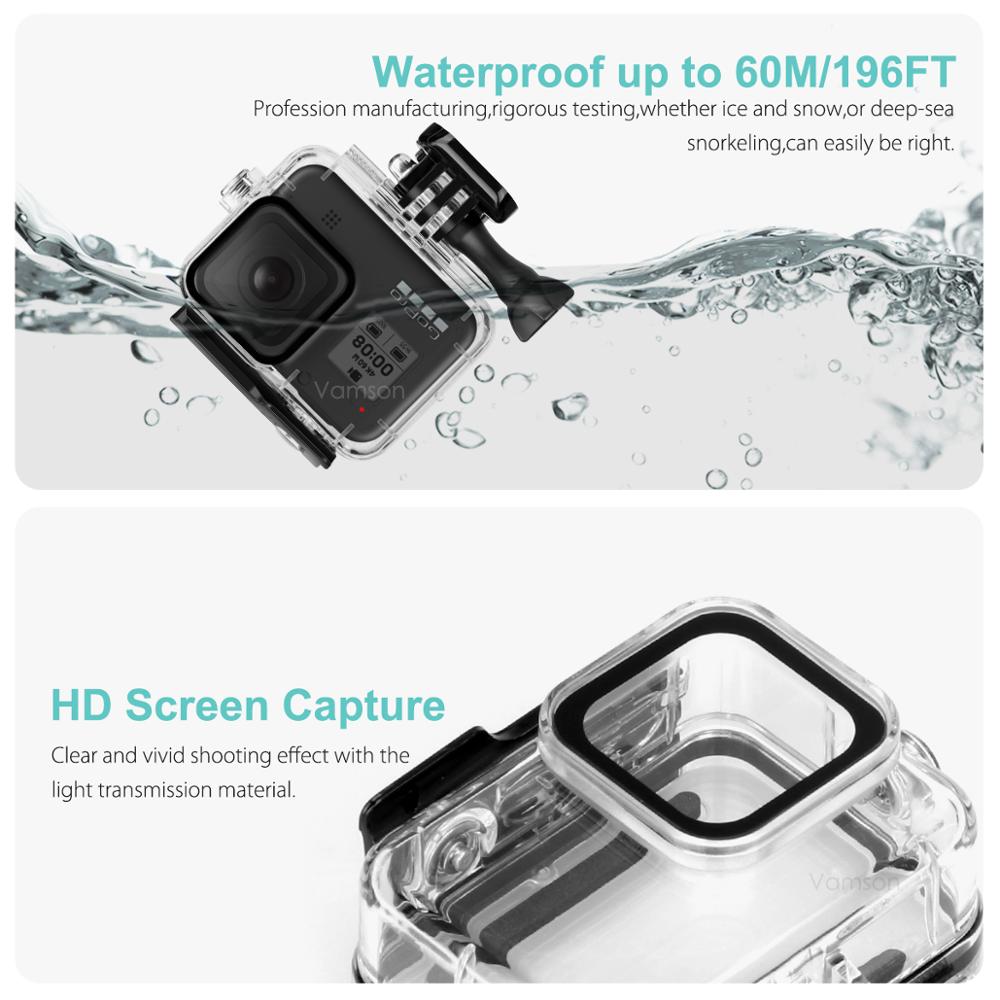 Vamson für GoPro Held 8 Schwarz 45m Unterwasser Wasserdichte fallen Tauchen Schutzhülle Gehäbenutzen Halterung für gehen Profi 8 zubehör VP651