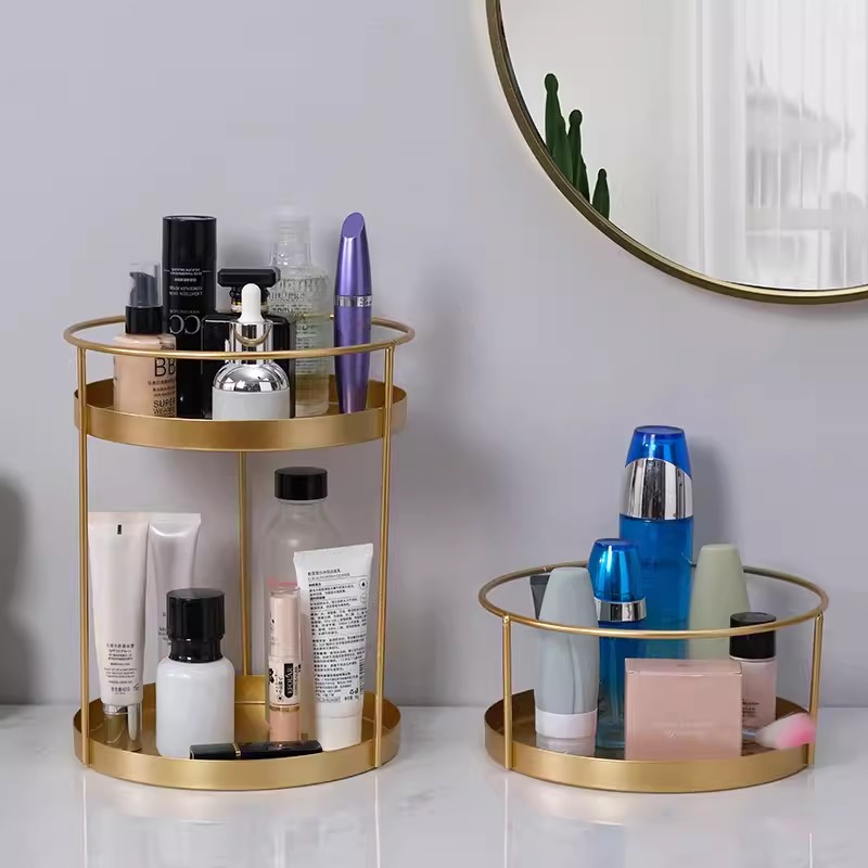 Iron Art Gold Scandinavische stijl enkele en dubbellaagse platte bodem ronde goederen parfum afwerking cosmetica opbergrek