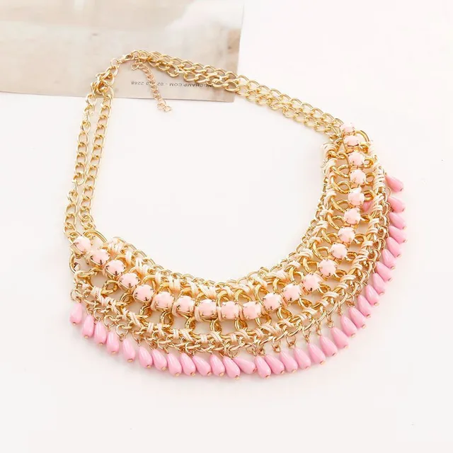 ChimFashion-Collier de perles ethniques pour femme, tour de cou bohème, pompon en cristal, travail manuel, maxi colliers de la présidence, bijoux chauds: Rose