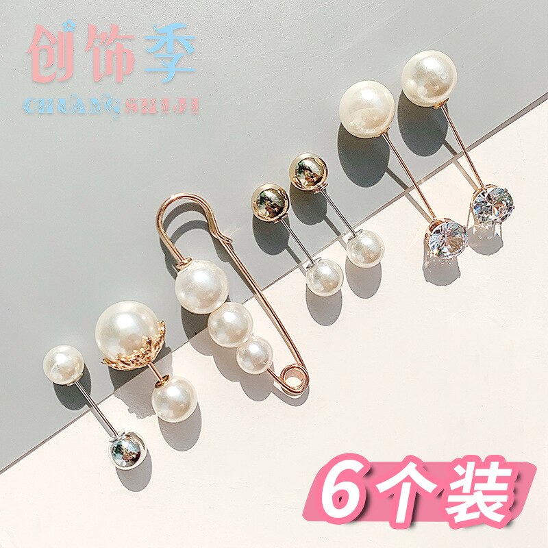 INS Network Red Pearl Brooch Female Anti-Exposure Buckle A- line Pin Fixed Clothes Small Pin Safety Pin Corsage Accessories