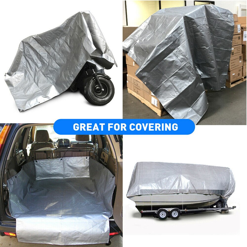 Outdoor Rain Furniture Cover Silver Waterproof Wind Tarpaulin Heavy Duty Tarp Durable Car Boat Canopy Tent Cover Camping Shelter
