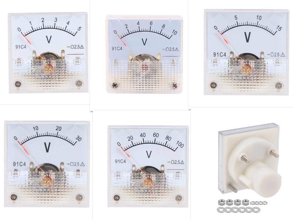 91C4-V DC3V 5V 10V 15V 20V 30V CC 0-50V 100V 150V 250V puntero Panel analógico medidor de voltaje voltímetro 2.5% margen de Error