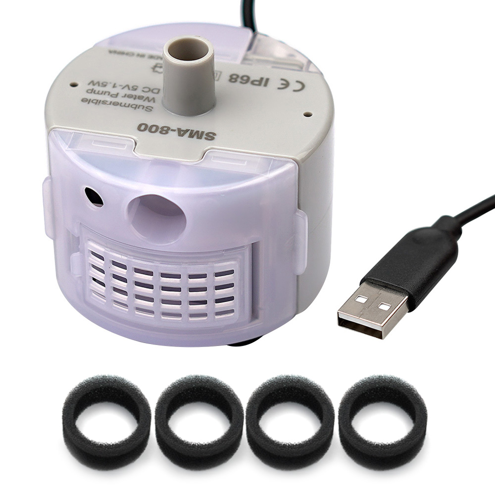 SMA-800 USB Water Pump and Filter DIY Cats Pet Drinking Fountain Low Noise Brushless Motor Submersible Pump DC 5V/1A 40cm 160L