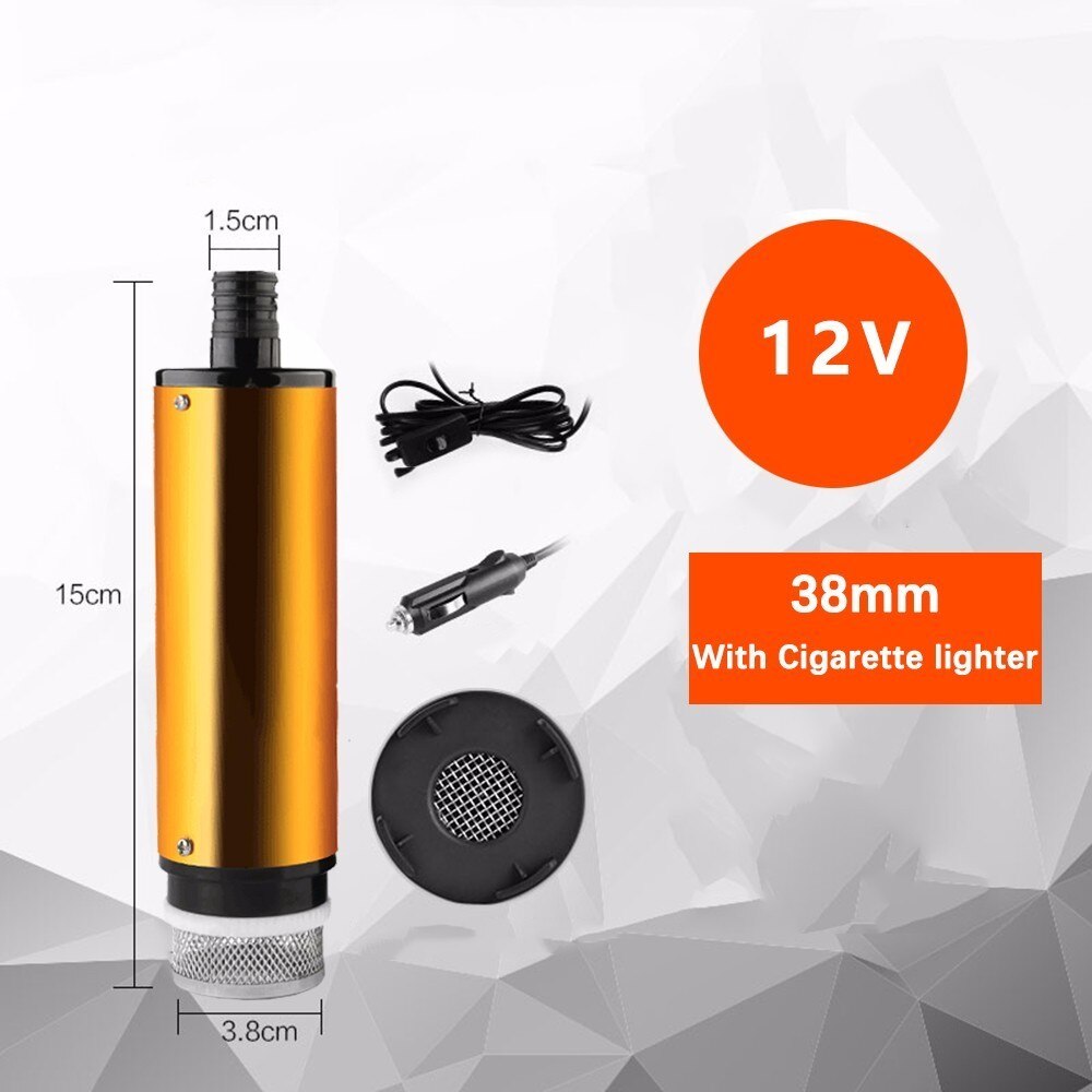 Dc12v 30l/ min, dykbar elektrisk oliepumpe i aluminiumslegering til diesel/olie/vand/brændstofoverførsel, med kontakt med cigarettænder: 38 mm 12 vcigaret