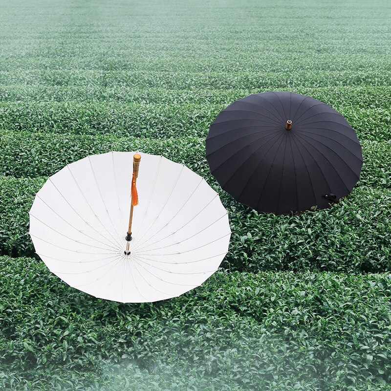 Paraguas grande doble de para mujer, sombrilla con mango de madera a prueba de viento, 24k de largo, a la