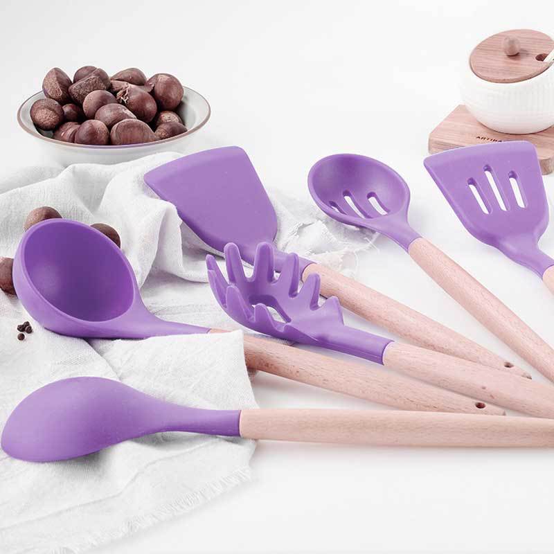 1pc lila träsilikon köksredskap sked soppvändare spatel tång nonstick köksredskap bakprylar redskapsredskap de cocina