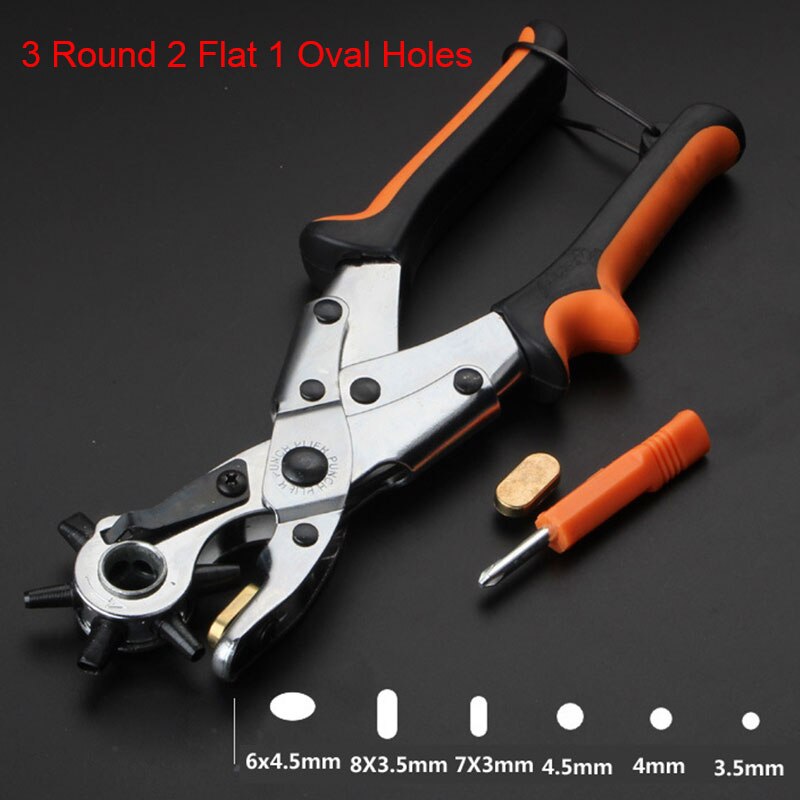 Leather Eyelet Puncher Belt Hole Punch Plier Leather Stitching Pliers Perforator Leathercraft Punching Punch Machine: 3Round 2Flat 1Oval