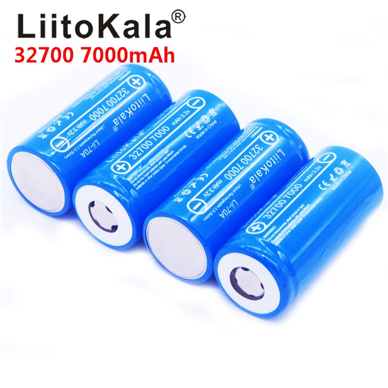 LiitoKala 32700 celdas lifepo4 7000 mah 3,2 V, batería recargable con parte superior plana LiFePO4 para linterna 32700 batería 6500 6 uds.