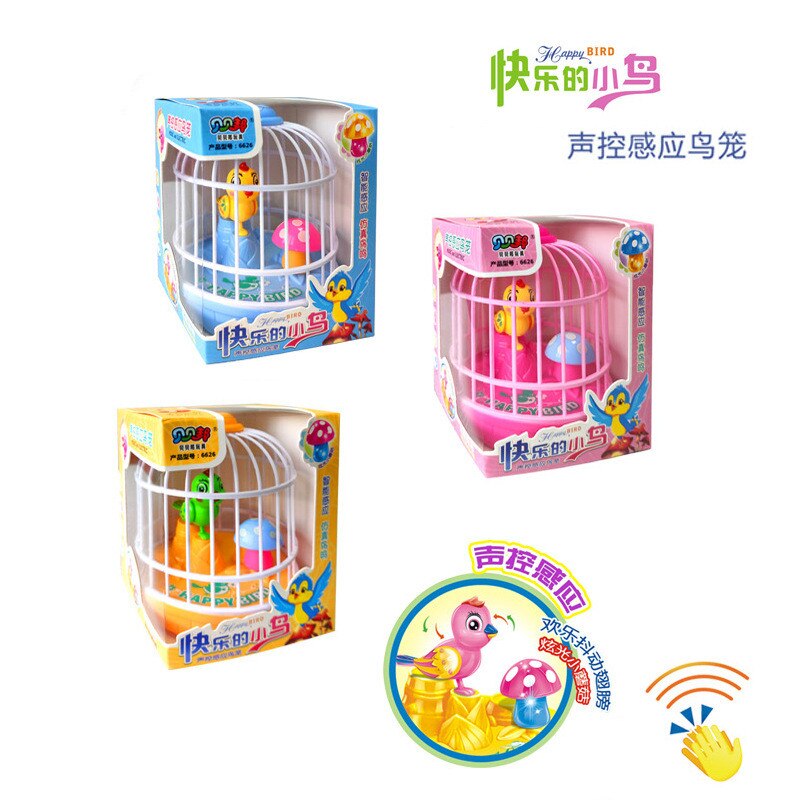 Mini Simulation Bird Cage Induction with Light Voice-activated Birdcage Toys Children's Small Birdcage Toys Novelty Toys