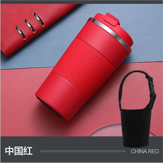 380ml/510ml Double-layer Stainless Steel Thermal Insulation Coffee Mug Car Travel Non-slip Thermos Office Mug High-end: 380ML / Red