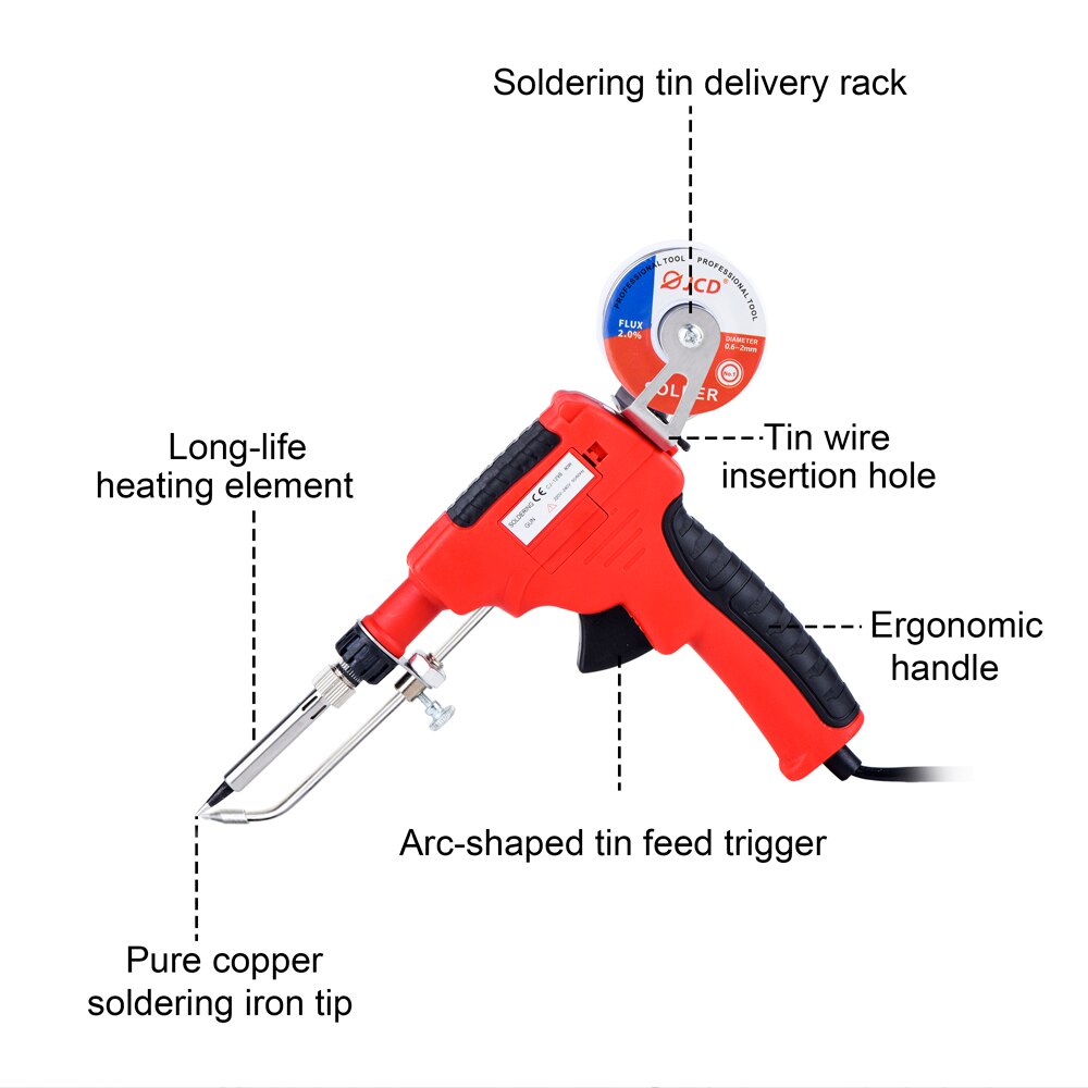 JCD 80W Soldering Gun Kit With Soldering Tips Tweezers Desoldering Pump Soldering Wires Solder Nozzle Cleaning Mesh Repair Tools