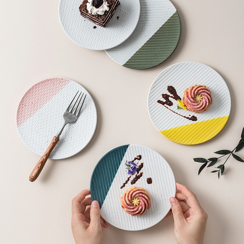 Colorful Dessert Plate Cake Plate Salad Small Flat Plate ware Dessert Round Tableware