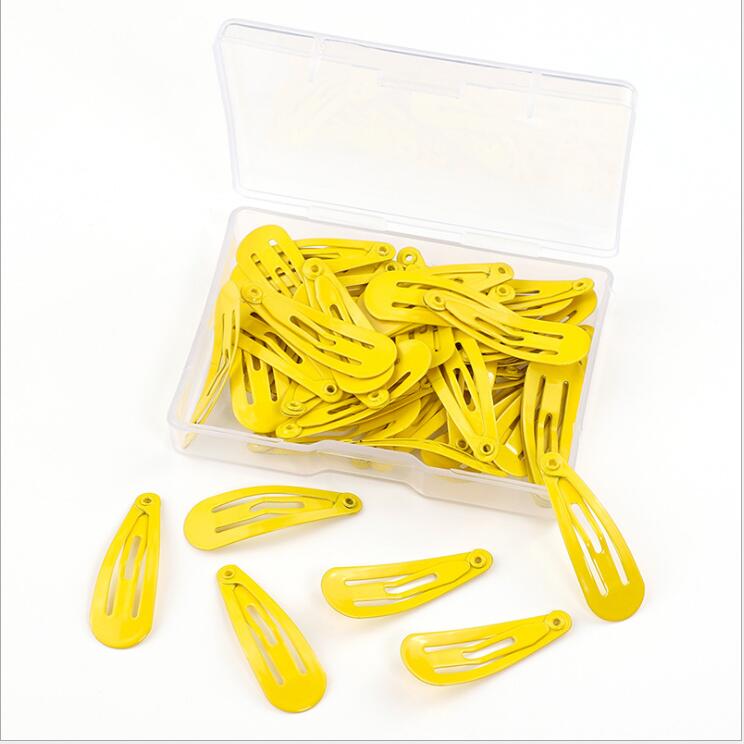 50 unids/caja bebé niñas Mix-Color Snap Clips de pelo 3CM antideslizante horquillas de Metal de Color caramelo de chica de pelo accesorios para el cabello: yellow