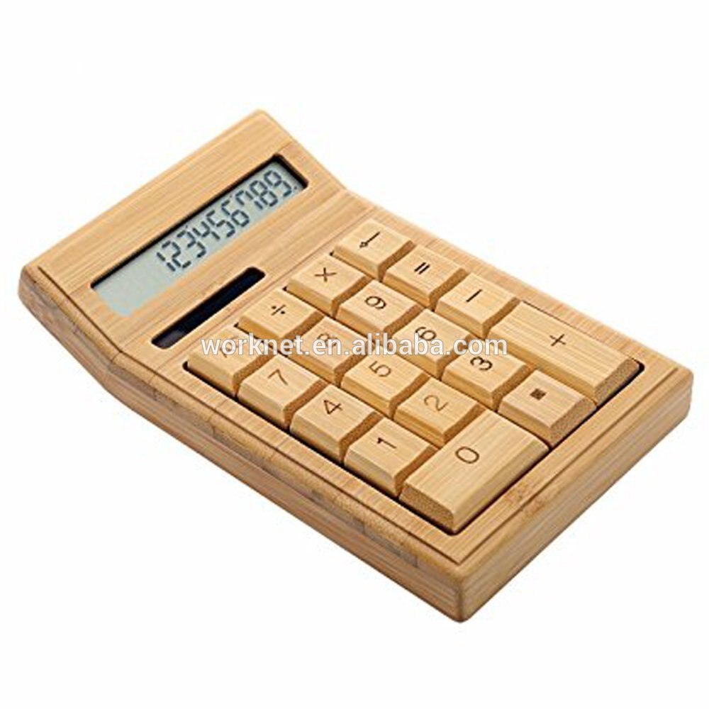 cheap price item 18 keys bamboo wooden solar powered calculator 12 digits