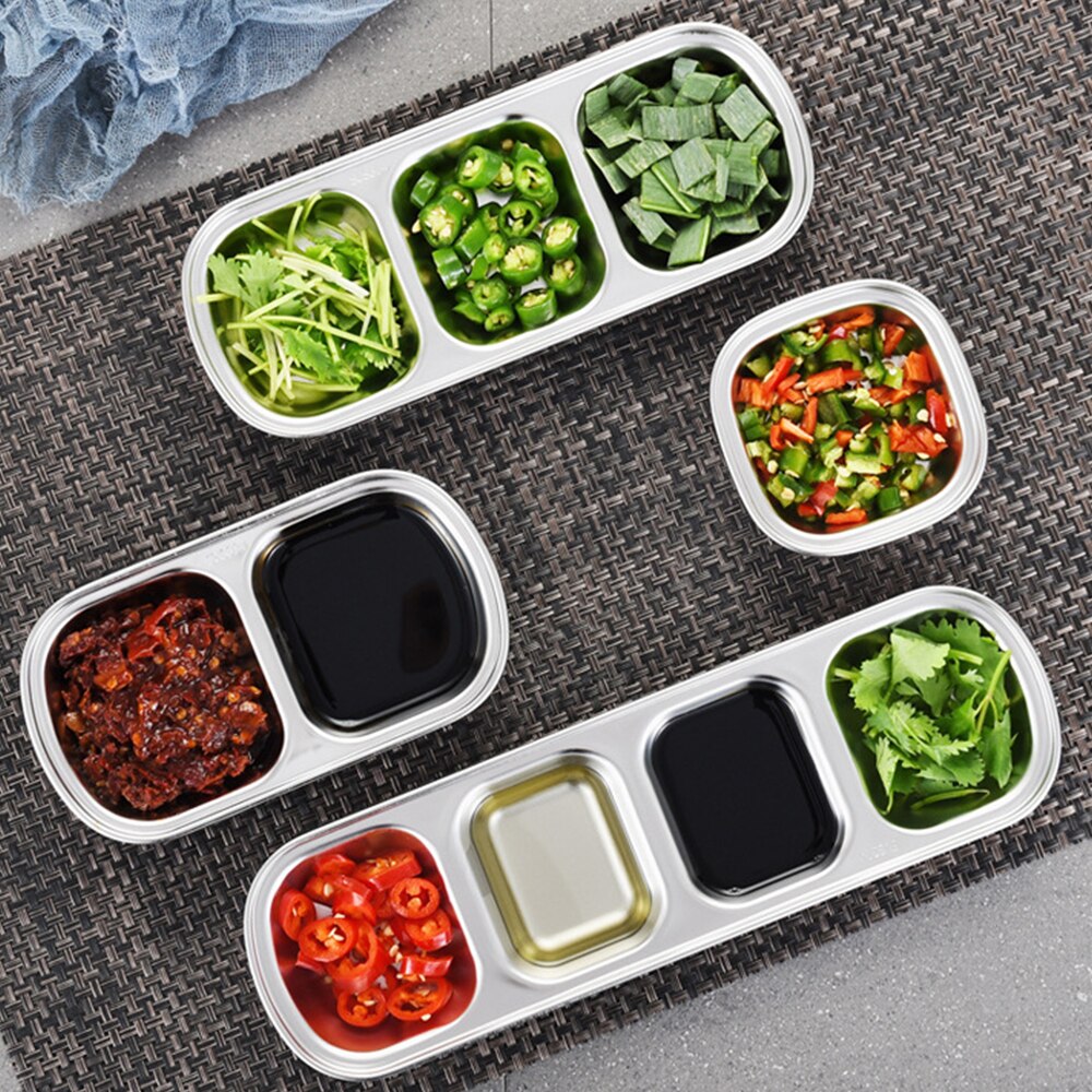 Kitchen Stainless Steel Storage Organizer Plate Saucer Snacks Vinegar Soy Plates Tableware Food Seasoning Tray Dish Tableware