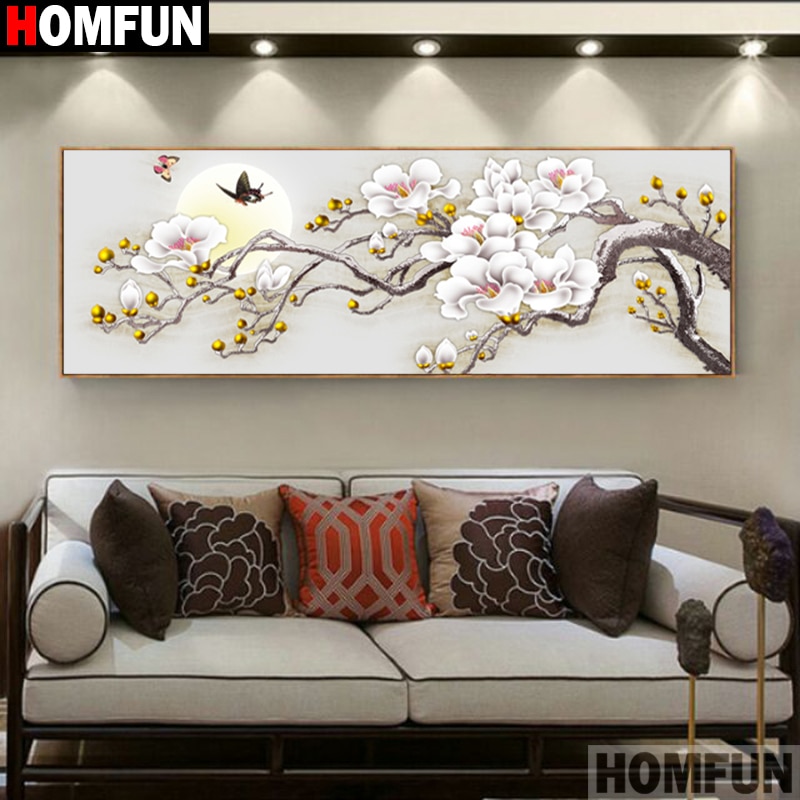Homfun diy 5d diamantmaleri "blomster sommerfugl" korssting firkantet rund diamantbroderi håndarbejde rhinestone art  a30010